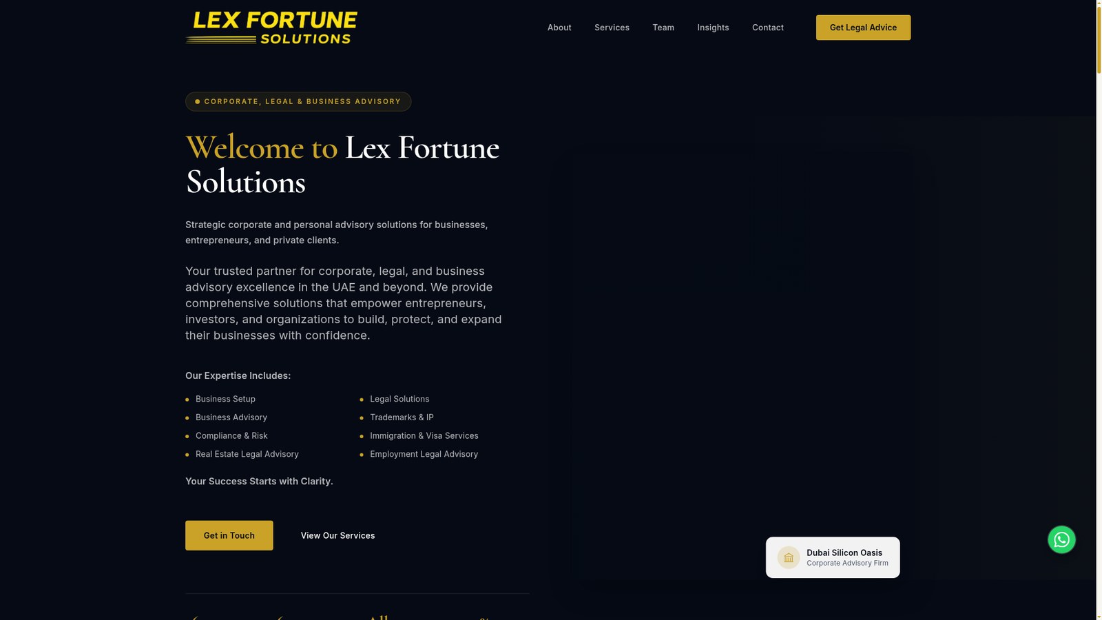 Lex Fortune Solutions — Premium corporate advisory website with dark luxury design