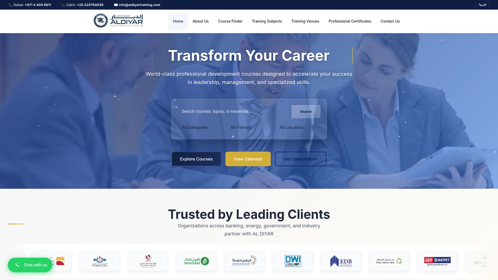 AL DIYAR Training — Professional training platform with multi-location course management